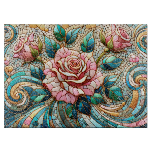 Rosa rosor mosaikglasfönster (Framsidan)