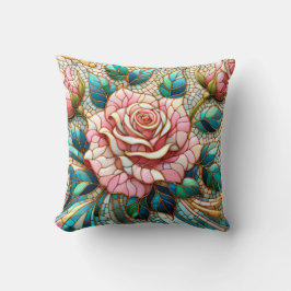 Rosa rosor mosaikglasfönster kudde