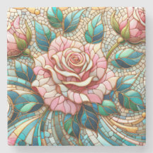 Rosa rosor mosaikglasfönster