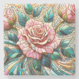 Rosa rosor mosaikglasfönster stenunderlägg