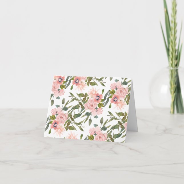 Rosa rosor Noteskort Tomt Inuti Blommiga Noteringa Tack Kort (Framsida)