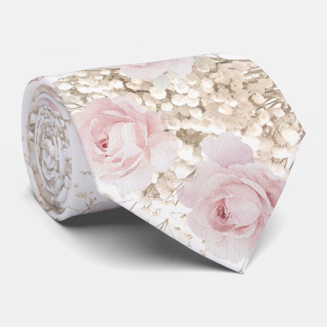 rosa rosor och babysand mönster slips (Rullad)
