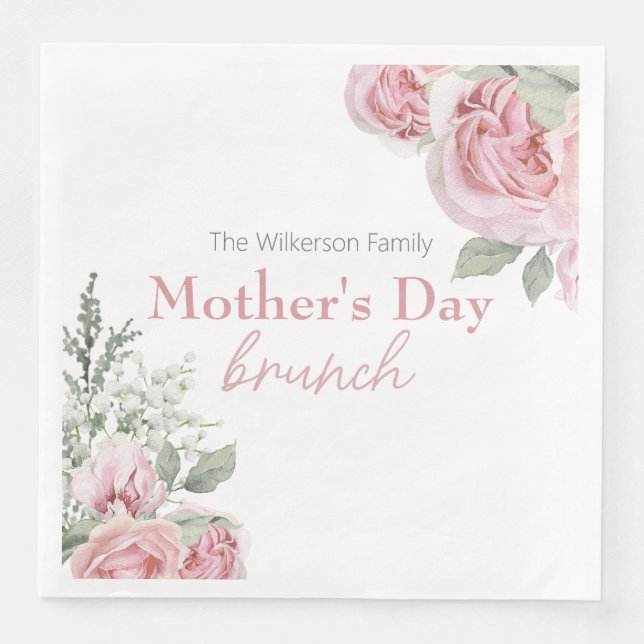 Rosa rosor och babysand morsdagsbrunch pappersservett (Framsida)