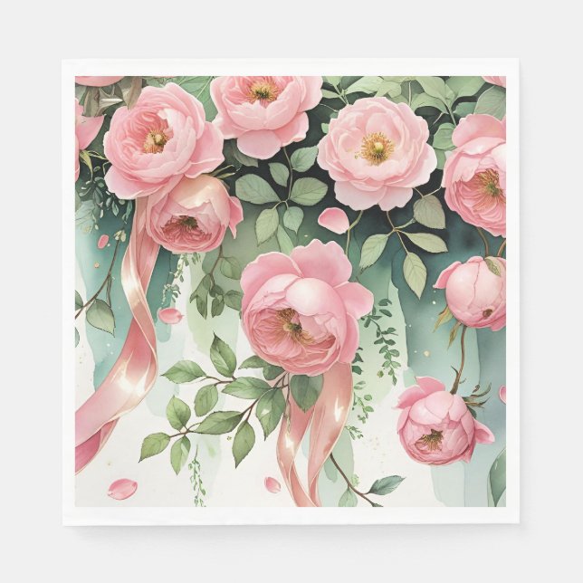 Rosa rosor och band pappersservett (Framsidan)