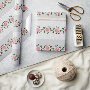 Rosa rosor och bröllopssnår presentpapper