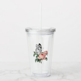 Rosa rosor och fjäril take away mugg