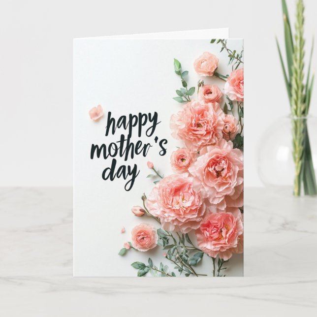 Rosa rosor och glad morsdag hälsningskort helgkort (Framsida)