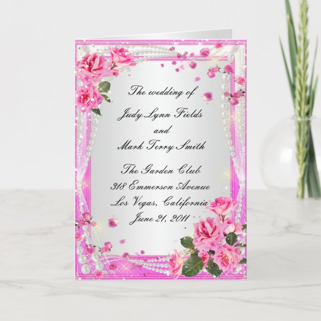 Rosa Rosor Och Pärlor Programkort Program (Framsida)