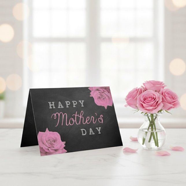 Rosa rosor på svart tavla Glad mors dag Kort (Skapare uppladdad)
