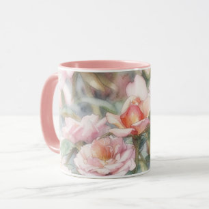 Rosa Rosor Pastell Akvarell Konst Mugg