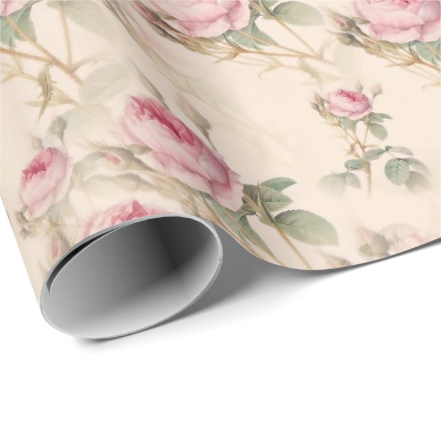 Rosa rosor presentinslagspapper blommig presentpapper (Rullad Hörn)