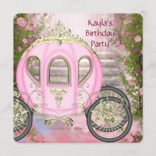 Rosa rosor prinsessa födelsedagsfest i vagn inbjudningar