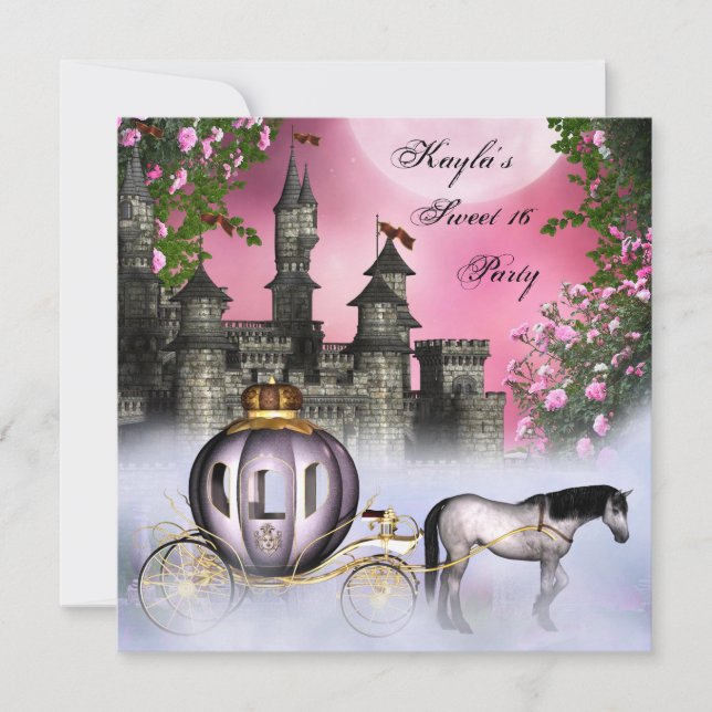 Rosa rosor prinsessa Sweet 16-fest Inbjudningar (Framsida)