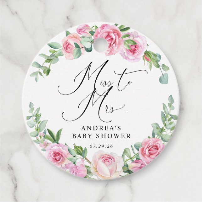 Rosa rosor rodnar bröllopsduschfavor gåvor etiketter (Framsida)