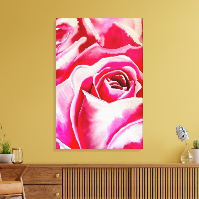 Rosa rosor romantisk akvarellkonst canvastryck (Insitu (Vardagsrum))