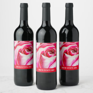 Rosa rosor romantisk akvarellkonst vinflaska etikett