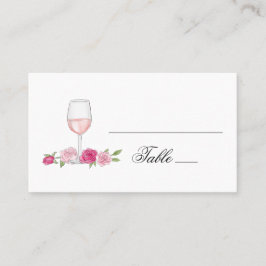 Rosa rosor. Rosafärgade blommor och vin. Blommig b Placeringskort
