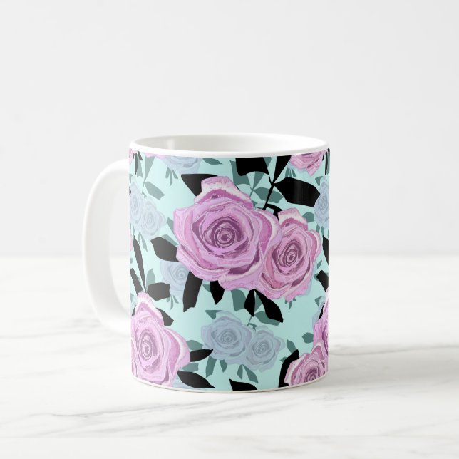 rosa rosor, rosor , turkos bakgrund  kaffemugg (Framsida vänster)