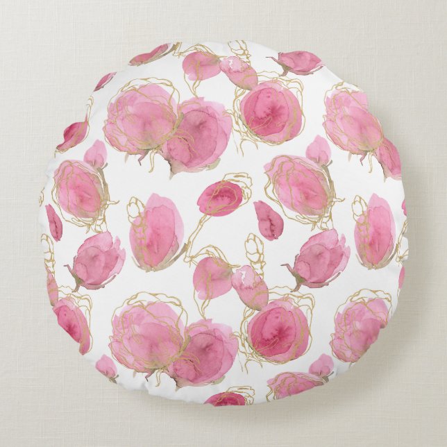 Rosa rosor rund kudde (Framsidan)