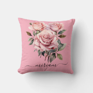 Rosa rosor Sage grön klassisk blomster Kudde