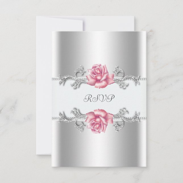 Rosa rosor Silver 25-års bröllopsfirande RSVP OSA Kort (Framsida)