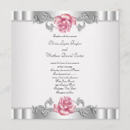 Rosa rosor Silver Vitt Rosa Elegant Bröllop Inbjudningar