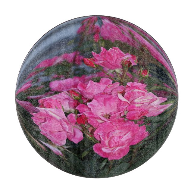 Rosa rosor spegeleffekt glasskärbräda (Framsidan)
