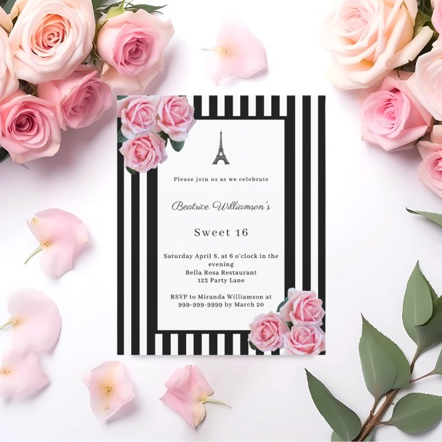 Rosa rosor svarta vita ränder Paris Sweet 16 (Skapare uppladdad)