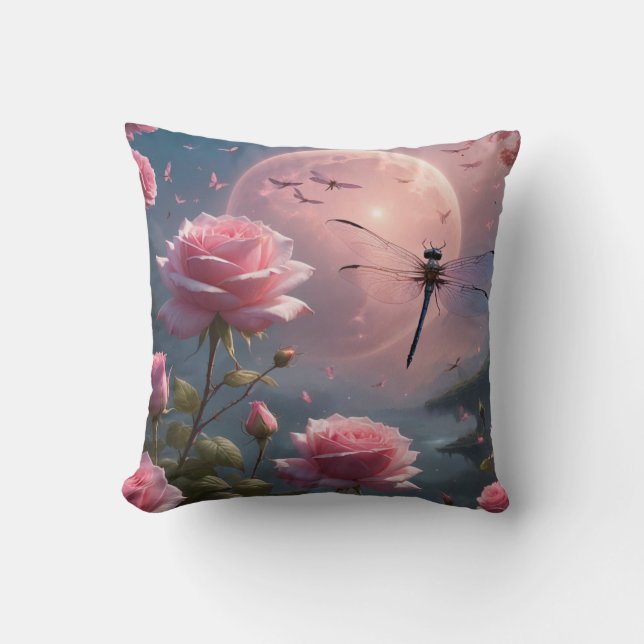 Rosa rosor & trollslända kudde (Framsida)