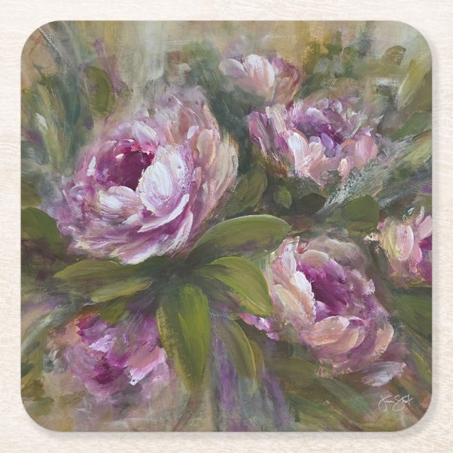 Rosa rosor underlägg papper kvadrat (Framsidan)