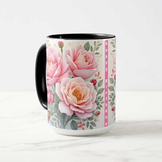 Rosa rosor Vacker Lyx Populär Kollektion Mugg (Framsida vänster)