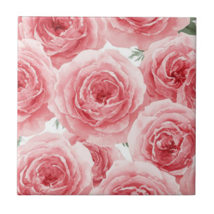 Rosa Rosor Vattenfärg Blommig Rosa Kronbladsmönste Kakelplatta