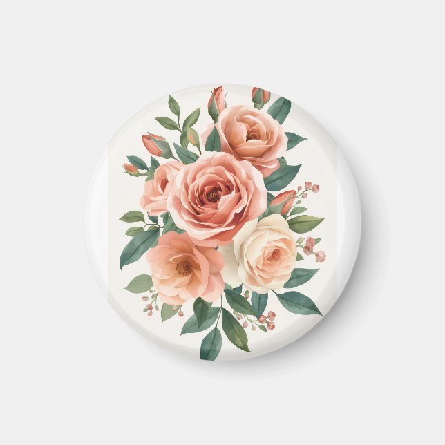 Rosa rosor Vattenfärg Blommig tryck Magnet (Framsidan)