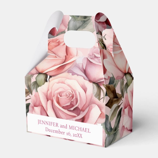 Rosa rosor vattenfärg presentaskar (Framsidan Sidan)