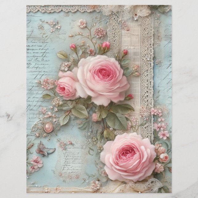 Rosa rosor Vintage skrotjournal Scrapbookpapper (Framsida)