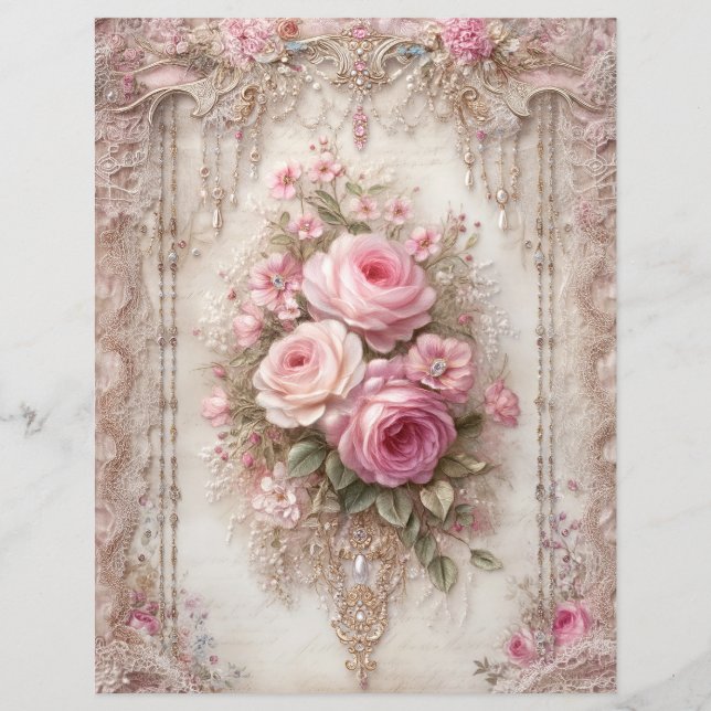 Rosa rosor Vintage skrotjournal Scrapbookpapper (Framsida)