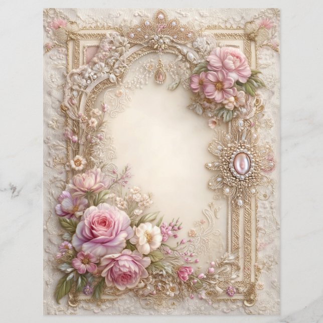 Rosa rosor Vintage skrotjournal Scrapbookpapper (Framsida)