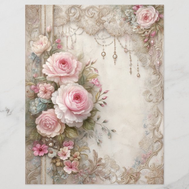 Rosa rosor Vintage skrotjournal Scrapbookpapper (Framsida)