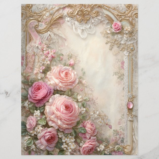 Rosa rosor Vintage skrotjournal Scrapbookpapper (Framsida)