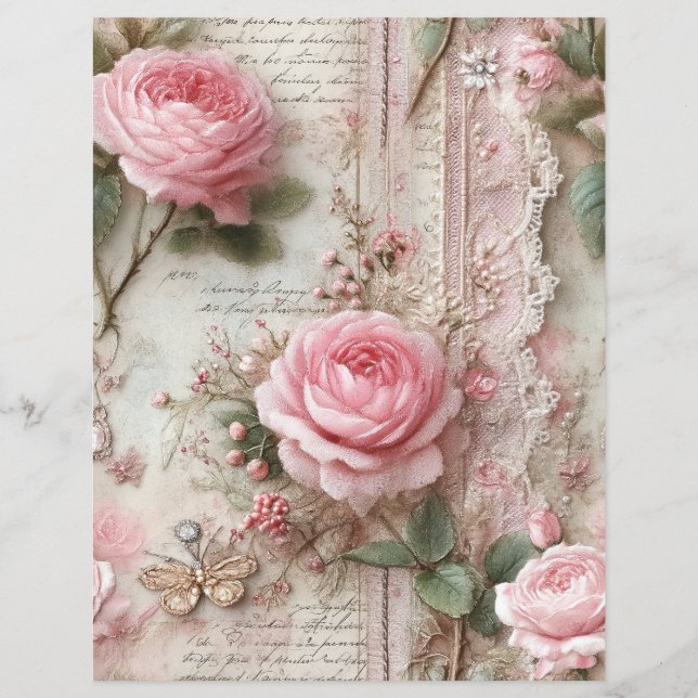 Rosa rosor Vintage skrotjournal Scrapbookpapper (Framsida)