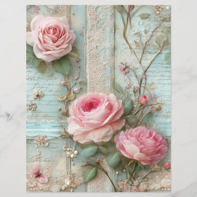 Rosa rosor Vintage skrotjournal Scrapbookpapper (Framsida)