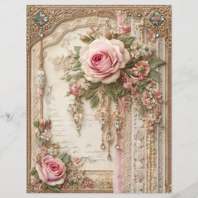 Rosa rosor Vintage skrotjournal Scrapbookpapper (Framsida)