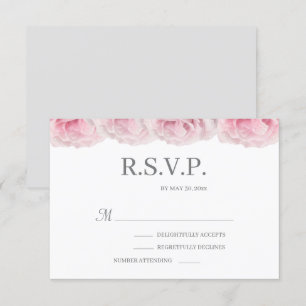 Rosa rosor Vit Grå Elegant Blommig Bröllop RSVP Inbjudningar