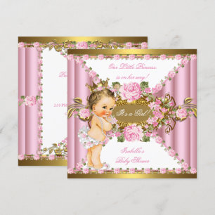 Rosa rosor vit guld prinsessa baby shower Br Inbjudningar