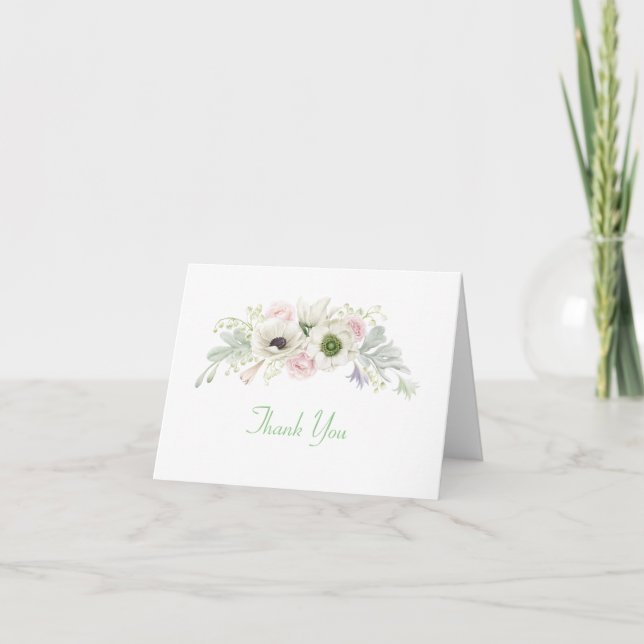 Rosa rosor Vita anemoneblommor Bröllop Tack Kort (Framsida)