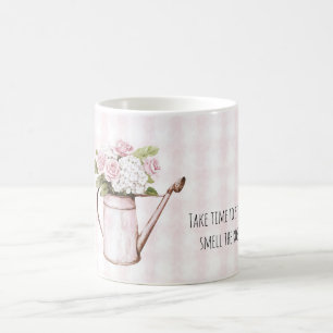 Rosa rosor Vita blomster Vattningskanna Kaffemugg