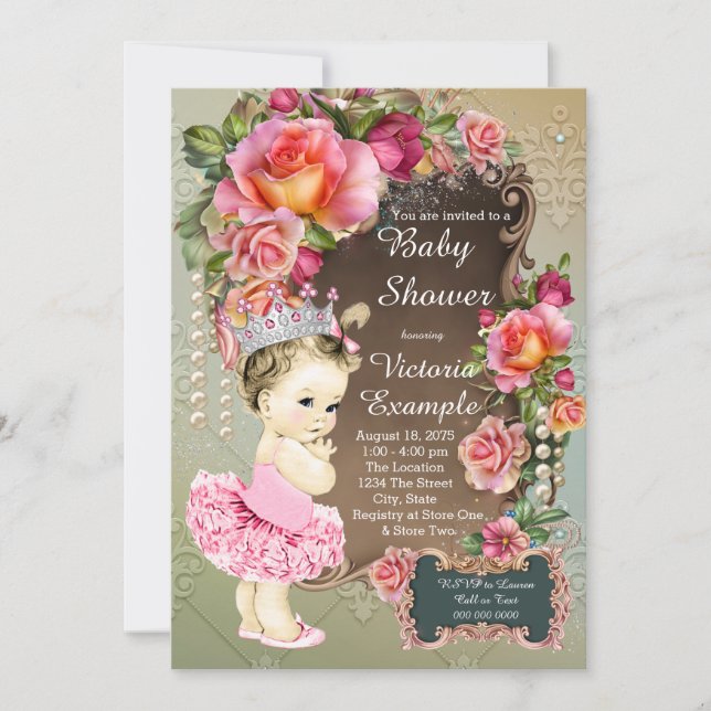 Rosa Rospärl Tutu Prinsessa Barnkalas Inbjudningar (Framsida)