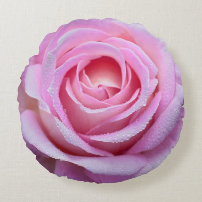 Rosa rosrundadekorativ kudde (Framsidan)