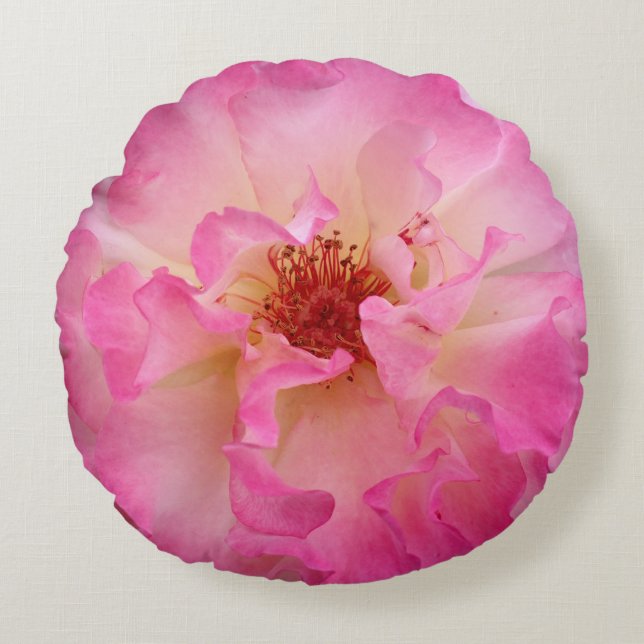 Rosa rosrundadekorativ kudde (Framsidan)