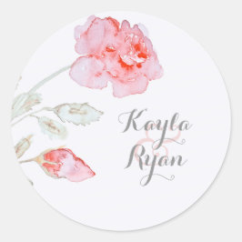 Rosa rosvattenfärgbröllop runt klistermärke